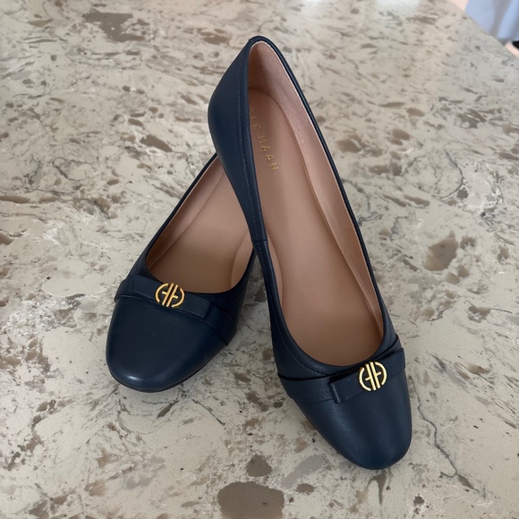 Women’s Cole Haan Navy Leather Malta Wedge Shoes Size 9 B - Picture 1 of 7